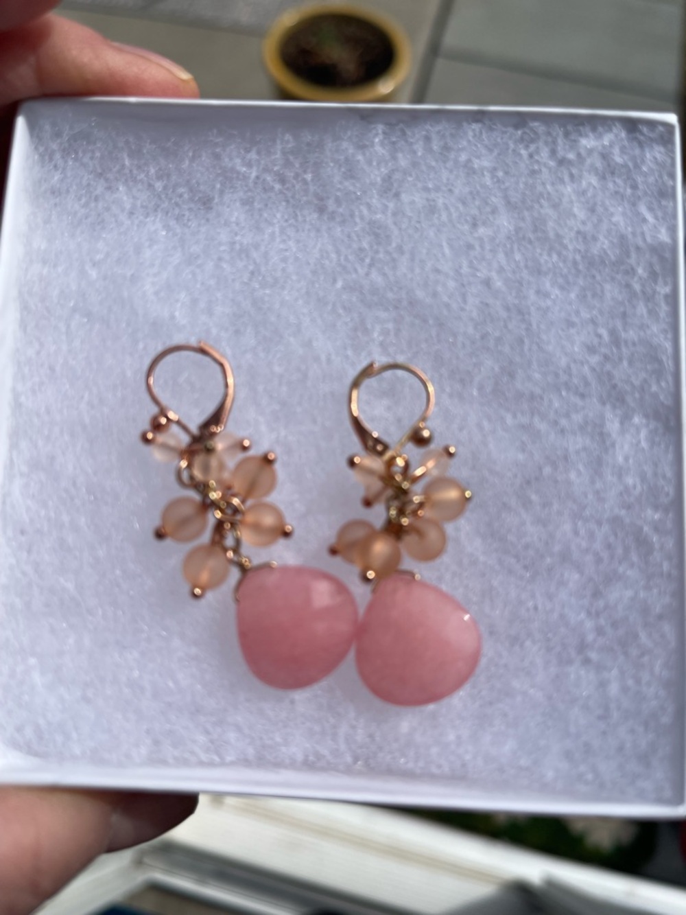 Elegant Peachy Pink Drop Earrings - Leverbacks